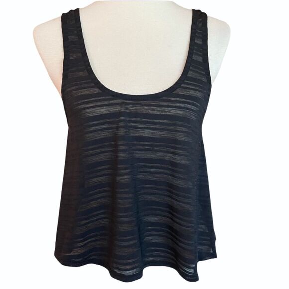 Onzie Sheer Black Cropped Tank Top Crossover Back - Picture 1 of 14
